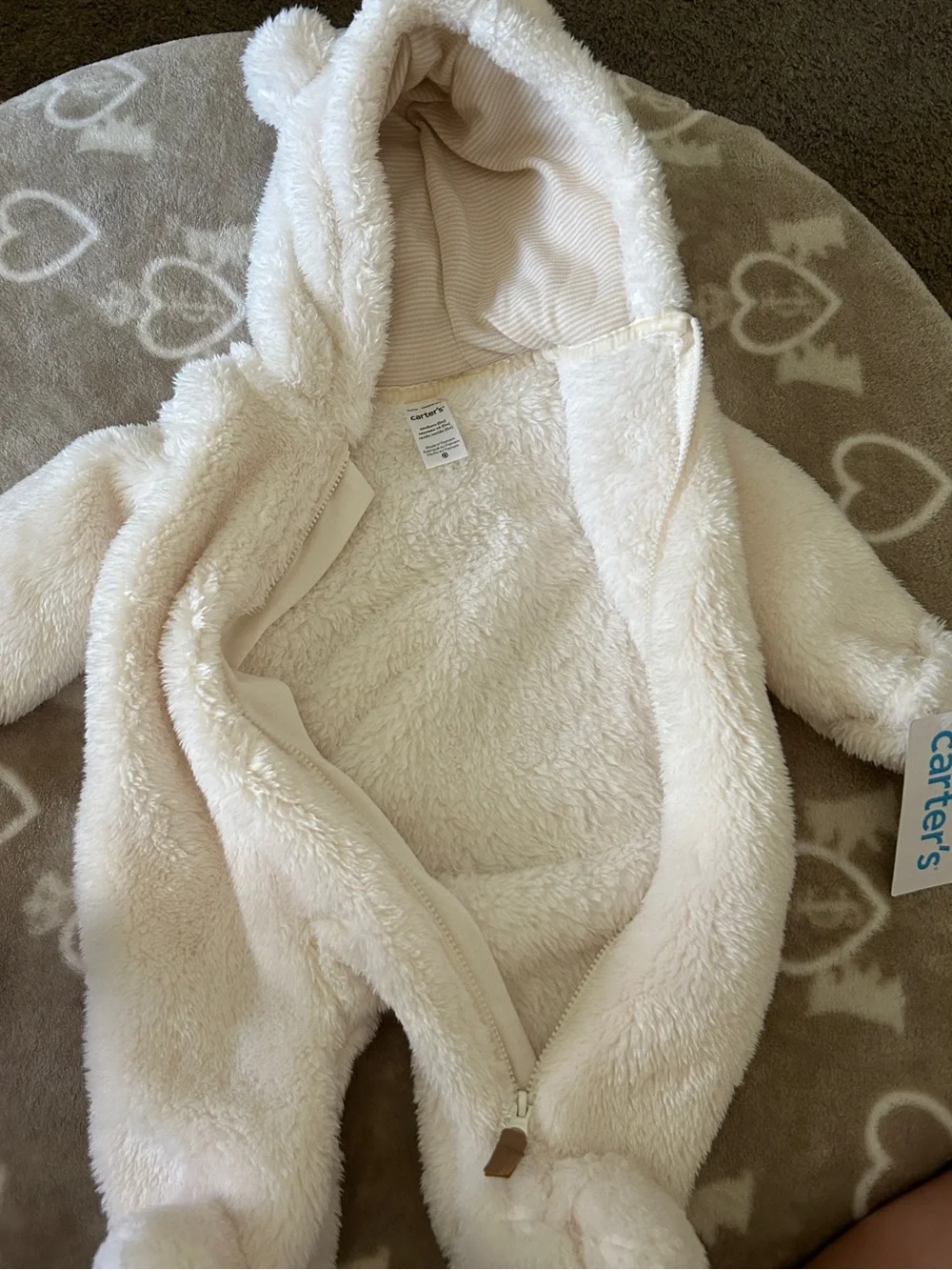 Carter's Cream Plush Bear Hooded One-Piece